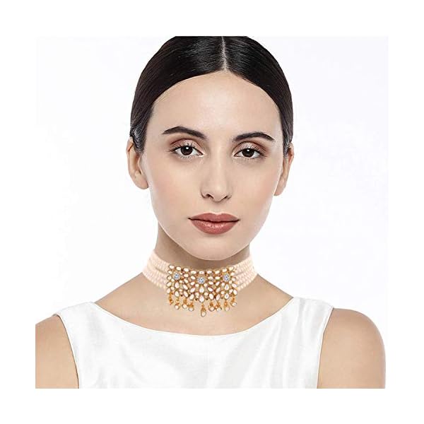 I Jewels 18K Gold Plated Traditional Kundan Studded Pearl Choker Necklace Jewellery Set for Women (ML236) - Image 3