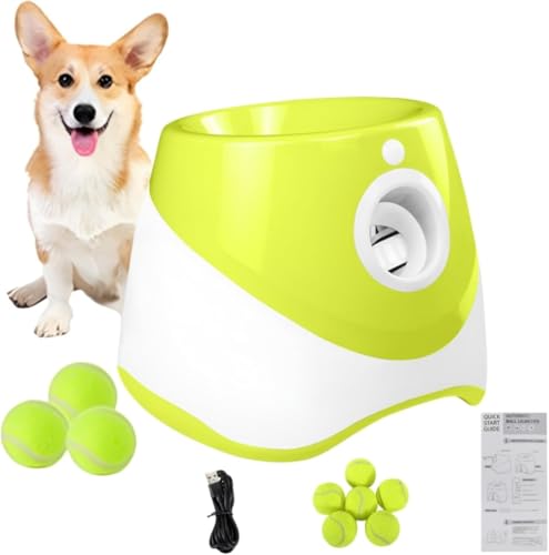 DancJulie自動ボールランチャー 犬 おもちゃ ボール 自動 ボールランチャー 3種類の発射距離 テニスボール3個付 犬 知育玩具 犬 ボール 小型犬〜中型犬用 屋内 屋外用 (ライトグリーン)