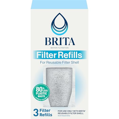 Brita Refillable Water Filter Refill Packs for Pitchers and Dispensers, BPA-Free, 80% Less Plastic*, Each Lasts Two Months, For Use with Refillable Shell (Sold Separately), 3 Filters