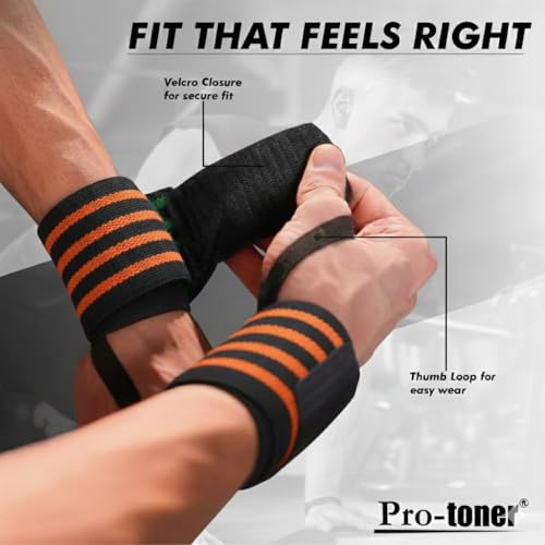 Image of Pro-toner Multipurpose Wrist Support Strap, Adjustable Weightlifting Wrist Wrap for Gym Training (Black Orange)