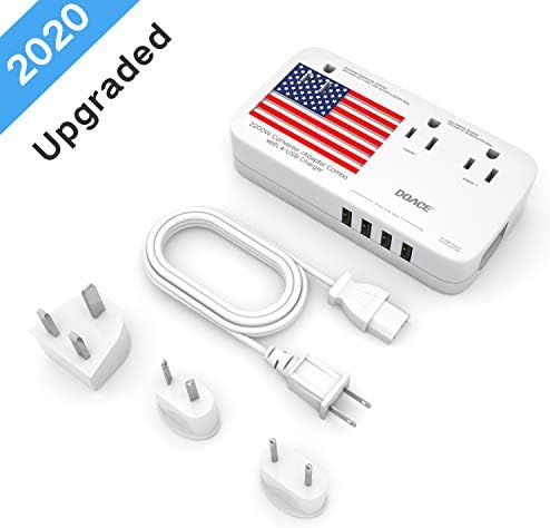 2020 Upgraded DOACE 2200W Travel Voltage Converter Power Adapter Combo for Hair Dryer Laptop Camera Cell Phone, 2.4A 4-Port USB and UK/AU/EU/US Plug Wall Chargers for Over 200 Countries