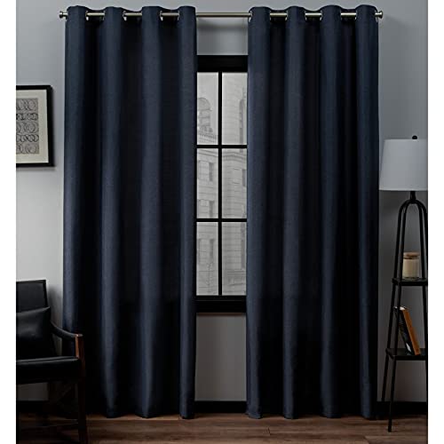 Exclusive Home Curtains Loha Linen Window Curtain Panel, Polyester, Peacoat Blue, 108" Length, W 54" x L 108" (2 Panels)