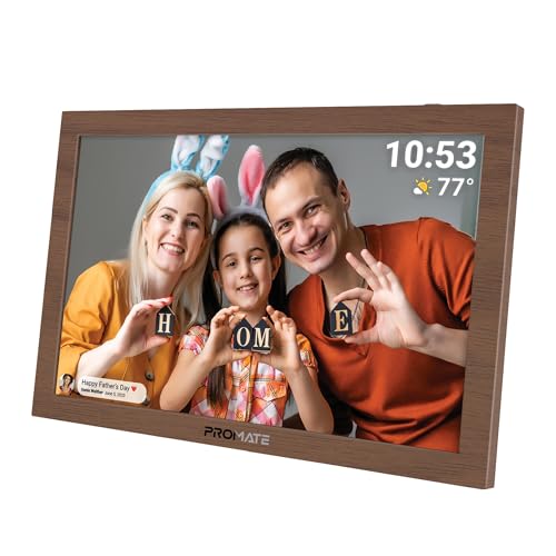 Promate Full HD Digital Photo Frame With 10.1 Touch Screen Wireless app Control 16GB Storage USB/TF Card Support Dual Speakers Multi Picture & Video Formats Compatibility Memoria-10 Pine