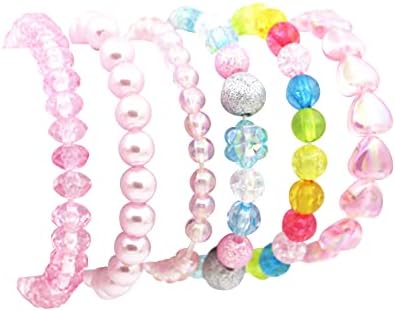 BGSHEMNI 6 Pieces Princess Bracelets,Rainbow Stretchy Bead Bracelets Pink Love Bracelet,Girls Costume Jewelry Set