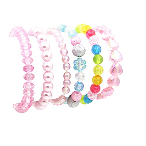 6 Pieces Princess Bracelets,Rainbow Stretchy Bead Bracelets Pink Love Bracelet,Girls Costume Jewelry Set