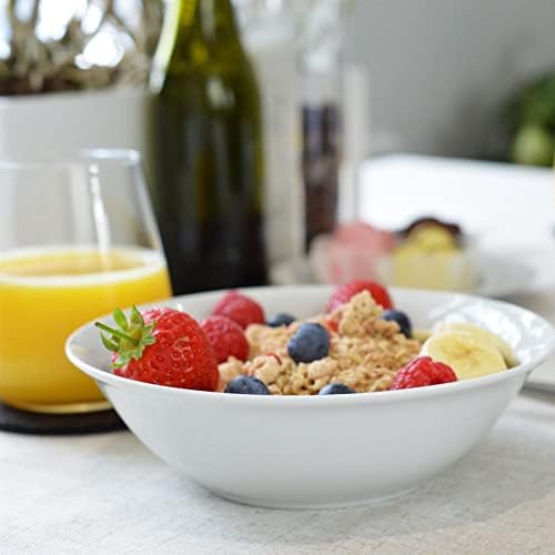 6X Classic White 18cm Cereal Bowls - Porcelain Ice Cream Ramen Oatmeal Dishes - Microwave and Dishwasher Safe - by Argon Tableware