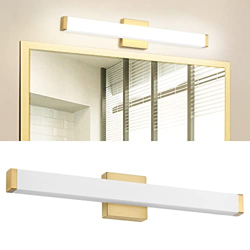 Image of Bathroom Vanity Light Brushed Nickel Square LED 24 inch 14W 4000K Natural White Light Wall Bar Lighting Fixtures Over Mirror (Metal Brass, 24in)