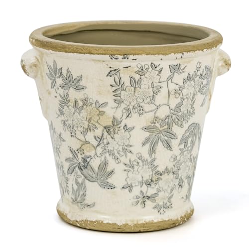Dosayes Vintage Ceramic Flower Pot with Drainage Holes and Handle,Ice