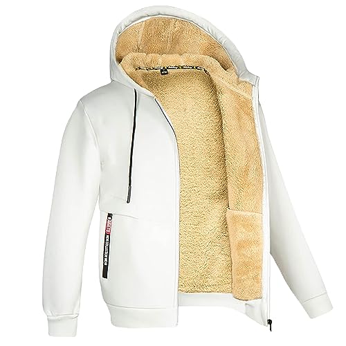 Heavyweight Hoodie Men Zip Up Fleece Hoodie Sherpa Lined Sweatshirt Winter Warm Hooded Sweatshirts Jackets with Pocket