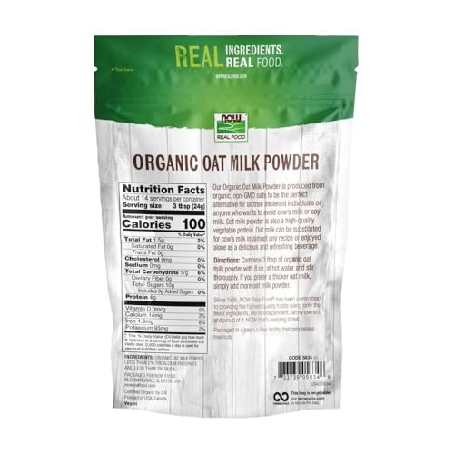 Image of NOW Foods, Organic Oat Milk Powder, Dairy and Soy Free, No Sugar Added, Vegan, NGMO, Gluten Free, 12 Ounce (Pack of 2)