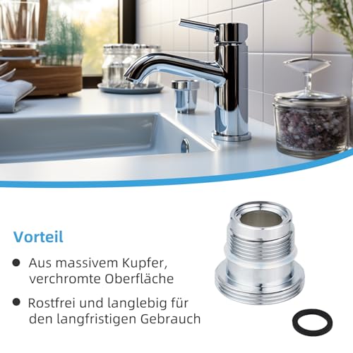 Hibbent M16.5-M22 Messing Wasserhahn Belüfter Anschluss, Außengewinde Bad Wasserhahn Adapter für Spüle Wasserreiniger Adapter Belüfter