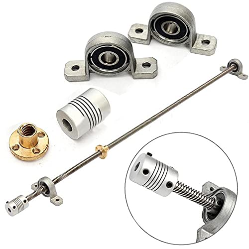Lysee 3D Printer Parts & Accessories - 20pcs T8 Lead Screw Trapezoidal 500mm 8mm + Anti-Backlash Nut + KP08 Bearing Bracket +Flexible Coupling for 3D Printer - (Size: 100mm)