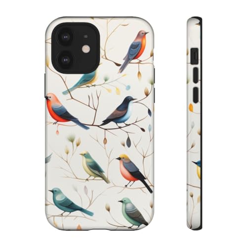 Coque blanche iPhone 12 oiseaux branches protection rigide brillante