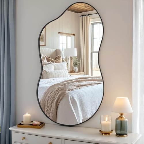 Clevich Specchio asimmetrico 66 x 116 cm, Specchio da Parete Decorativo Con Cornice InAlluminio, sottile design moderno, per Soggiorno, Ingresso, Camera da Letto, Corridoio Specchio da Appendere