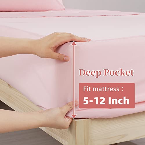Hombys Combed Easy Bunk Bed Bedding Sheet Set For Kids Twin Size -Inseparable Flat Sheet And Fitted Sheet With Pillowcase, Ultra Soft-Deep Pocket With Ealstic Band (Pink, 51"X63") #TOP3