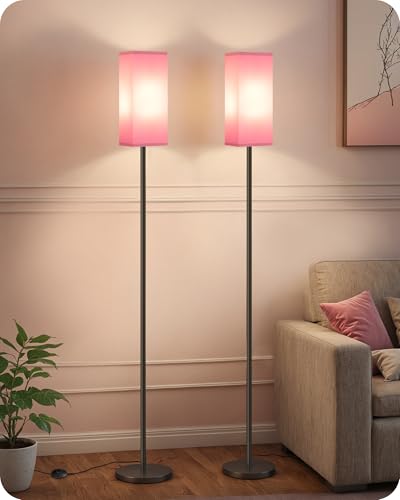 Image of Set of 2 Floor Lamps for Living Room, Modern Tall Standing Lamps with Foot Switches, Bulb Not Included, 64.6'', for Living Room, Bedroom, Study, Kids Room, Pink and Black P07LDP205W1