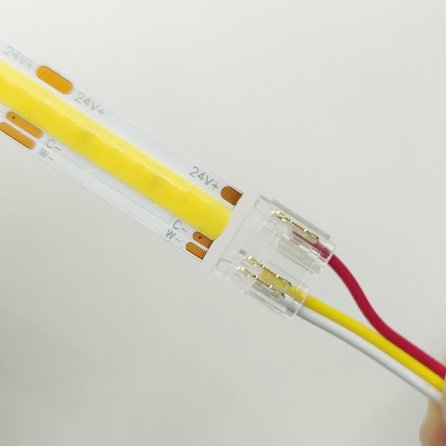 3-Pin 10mm COB LED Strip Connector for Solderless Strip-to-Wire Joints on CCT COB LED Light Strips - (Style: A, Color: Strip to Wire, Package: 25, Pins: 3P 10mm Connector)