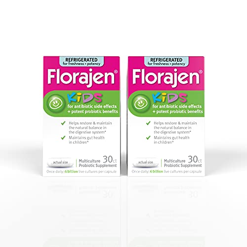 Florajen Kids Refrigerated Probiotics | Supports Gut and Immune Health | 6 Billion CFUs | for Antibiotic Side Effects | 60 Capsules, 30 Count (Pack of 2)