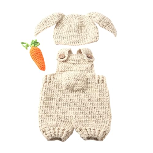Vedory Newborn Baby Bunny Rabbit Crochet Knitted Photography Props Newborn Baby Outfits Diaper Costume (White A)