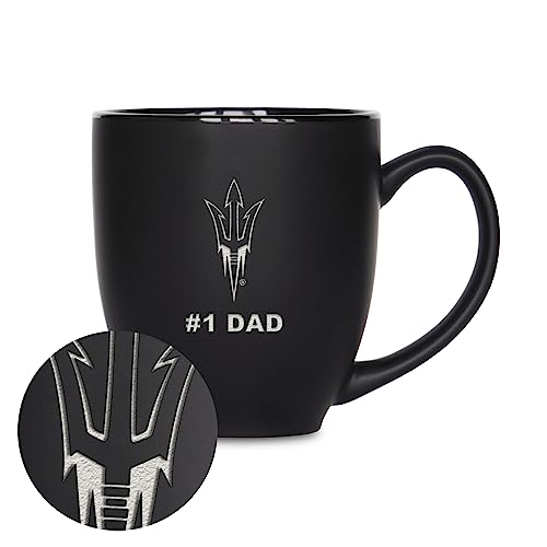 Rico Industries NCAA Arizona State Sun Devils - ASU #1 Dad 15oz Laser Engraved Matte Black Ceramic Bistro Mug - for Hot or Cold Drinks