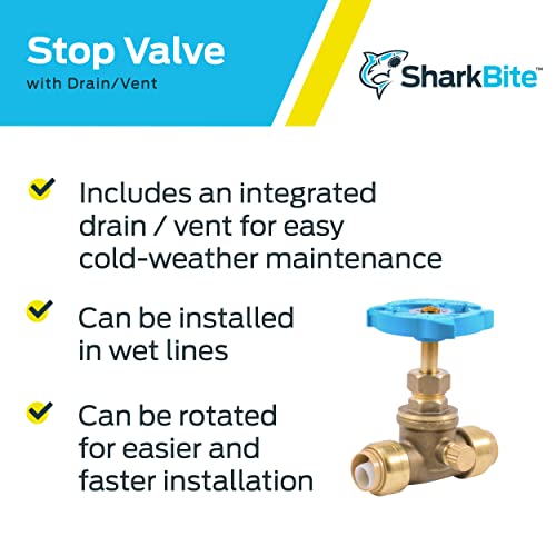SharkBite 1/2 Inch Stop Valve with Drain and Vent, Push to Connect Brass Plumbing Fitting, PEX Pipe, Copper, CPVC, PE-RT, HDPE, 24634LF by SharkBite - Image 4