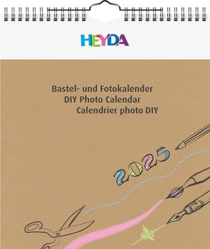 Heyda Calendario per bricolage e foto legato all'anno (2025), 1 foglio = 1 mese, 215 × 240 mm, naturale