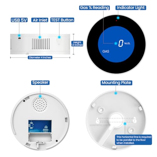 New 2024 Gas Leak Detector for Home Safety, Natural Gas for Home Alarm Detector for Kitchen, Camper, RVs, Garage with Accuracy Digital Display, Alarm Sound, Power Cord - LNG LPG Gas Leak Detector