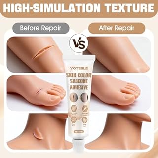 Silicone Adhesive Glue, Skin Color Silicone Glue for Skin Doll Repair Soft Flesh Color High Elasticity Simulation Silicone Suit for Special Effects Makeup Repair Model Making, with Brush Scraper, 30ml