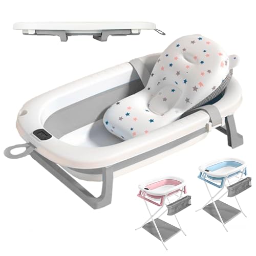 JUPPLIES Bañera Plegable Bebe con Cojin Ergonomico - Bañera Bebe con Patas Plegables Antideslizantes - Bañerita Bebe Portatil y Facil de...