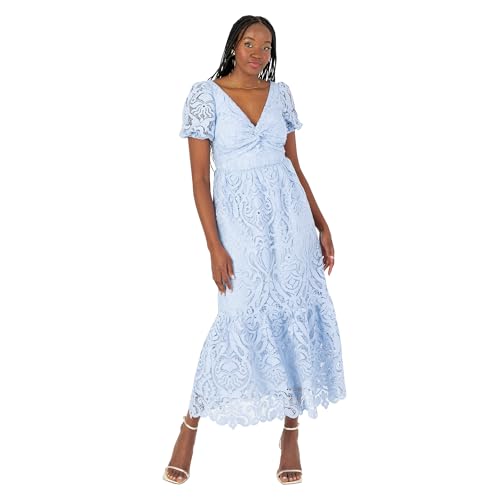 Maya Deluxe Damen Women's Midi Ladies V-Neck Short Puff Sleeves Twist Front...