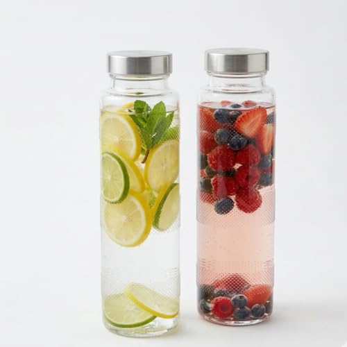Image of CROCO JAR Transparent Milk, Water and Juice Glass Bottle with Leak-Proof,Beverage Glasses with Air Tight Lid (Pack of 2, 750 ml)