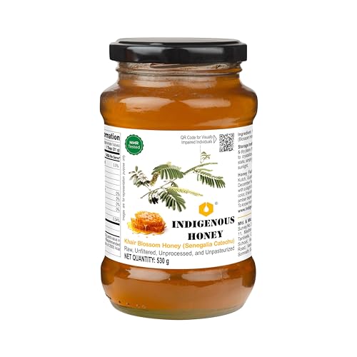 Image of INDIGENOUS HONEY Raw Khair Honey Pure Unfiltered 17.64 oz Glass Jar | Real Natural Unprocessed Unpasteurized Unheated Honey Pack of 1
