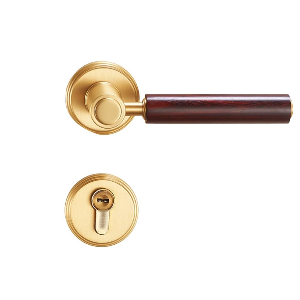 MOBYGKFY Brass Door Lock Interior Room Wooden Mahogany Handle Chinese Bedroom Mute