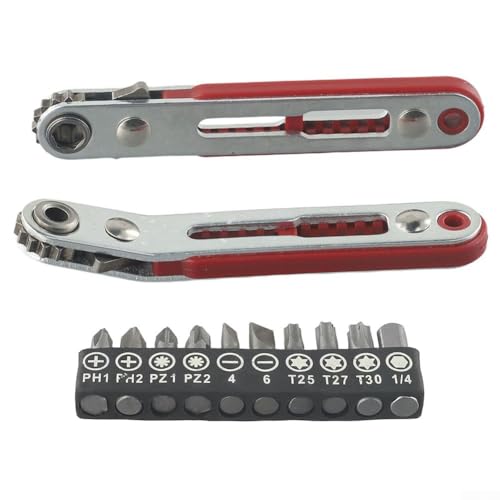 Juego de mini destornilladores de llave de carraca, 12 piezas con cabezal de accionamiento doble y mango de desplazamiento de 90 grados, funciona con puntas hexagonales de 1/4 y enchufes cuadrados de