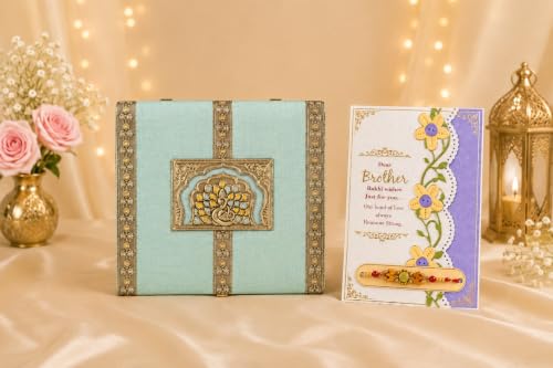 Image of Browntree Dry Fruits Rakhi Gift Hamper Bluemina 6P- 650g | Rakhi Hamper for Brother| 6 Piece luxury Gift Hamper - Almonds, Cashews, Raisins, Salted Pista, Apricots & Walnuts | Festive & Corporate Gifting Box | Ideal Gift Box for all celebration