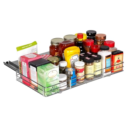 Pull Out Cabinet Organizer for Spices, Cans - Heavy Duty with Lifetime Limited Warranty- Pull Out Spice Rack- Cabinet Pull Out Shelf for Cans,Dishes, Etc, 20-3/8