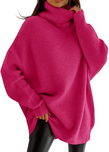 Image of Womens Turtleneck Oversized Sweater Batwing Chunky Pullover Sweater Casual Fall Loose Knit Jumper Top