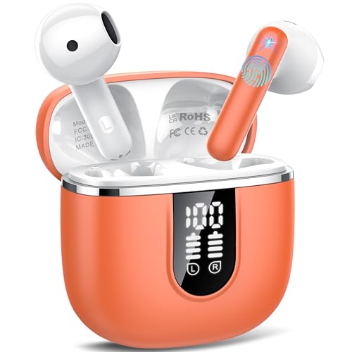 Auriculares Inalambricos Bluetooth, Auriculares Bluetooth 5.4 Hifi Estéreo Con Hd Mic, 40h Cascos Inalambricos Con Cancelacion Ruido Enc, Pantalla Led, Ajuste Cómodo, Ip7 Impermeablem Cascos, Naranja Auriculares Inalambricos Bluetooth, Auriculares Bluetooth 5.4 Hifi Estéreo Con Hd Mic, 40h Cascos Inalambricos Con Cancelacion Ruido Enc, Pantalla Led, Ajuste Cómodo, Ip7 Impermeablem Cascos, Naranja