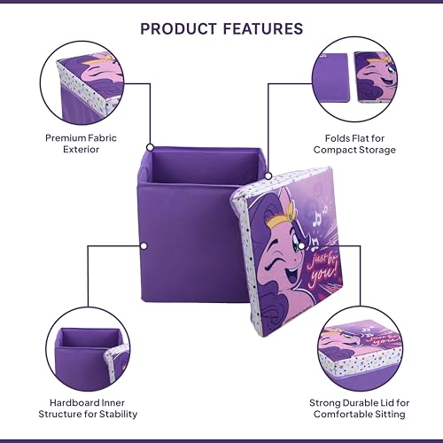 Image of Kudos Kids My lLittle Pony Print Foldable Storage Box | Non-Woven Fabric Toy Storage Basket | Multipurpose Clothes & Laundry Organizer with Lid (Purple)