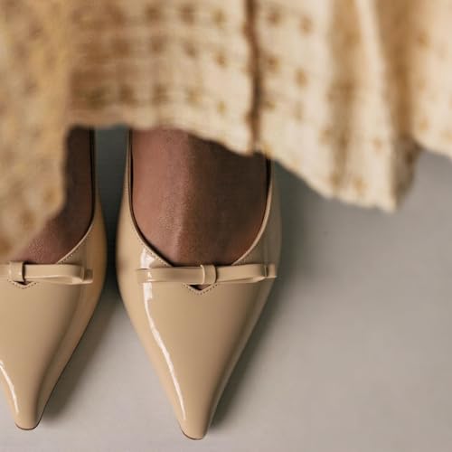 Image of Mattiventon Slingback Heels for Women Kitten Heels Bow Ankle Strap Pointed Toe Heel Sexy Wedding Dress Party Pumps