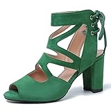 fereshte Women's Lace-Up Gladiator Sandals, Block Heel Open Toe Strappy Shoes Suede Green 38 - US 7