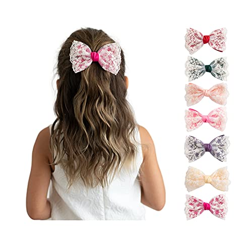 7Pcs Summer Crystal Butterfly Bow Hair Clip, Nonslip Alligator Tulle Embroidery Bowknot, Cute Hair Clips For Girls and Children and Women, 4.25 x 2.75 Inch