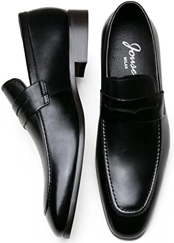 Jouesn Men's Dress Shoes Premium Leather Penny Loafers for Men Slip-On Formal Dress Loafers for Men(AMY9030A Black 11)4