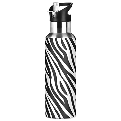 JUMBEAR Sport Water Bottle with Straw Lid Vacuum Insulated Stainless Steel Thermo Flask Zebra Water Bottle 33 oz