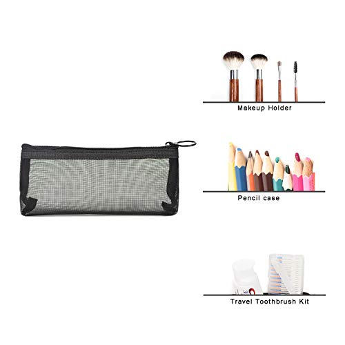 Image of Patu Zipper Mesh Bags, Pencil Case, 5 Pieces, Beauty Makeup Cosmetic Accessories Organizer, Travel Toiletry Kit Set Storage Pouch, Black