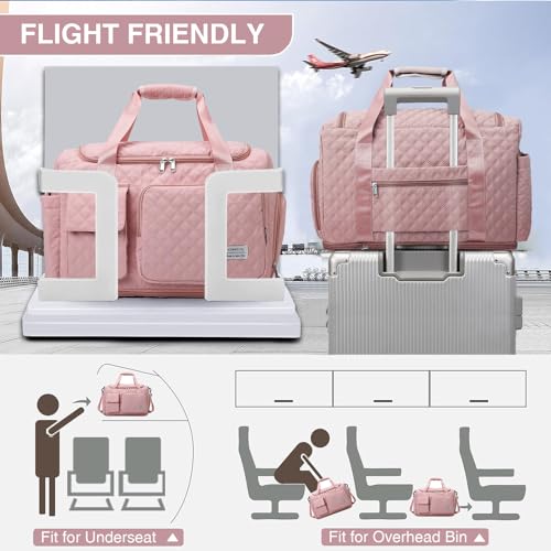 Image of Small Gym Bag for Women, Travel Duffle Bag Carry On Weekender Bag with Shoe Compartment, B4#Pink, 11 x 19.6 x 8.2 inches, Weekender Bag&toiletry Bag