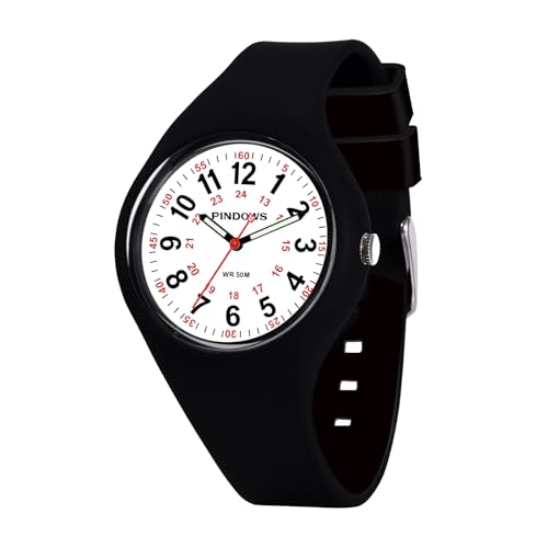 PINDOWS Unisexo Reloj Digital, Relojes De Pulsera para Hombres 50M Impermeable Hombres Reloj De Cuarzo Analógico con Luminoso,Black and White