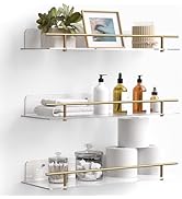 upsimples Bathroom Floating Shelves for Wall Storage, Clear Acrylic Shelves with Gold Metal Guard...