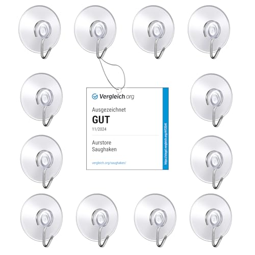 AURSTORE BASA - Lote de 12 ganchos de pared con ventosa de succión, pequeñas ventosas de plástico con gancho redondo para baño y cocina (12 unidades ventosas)