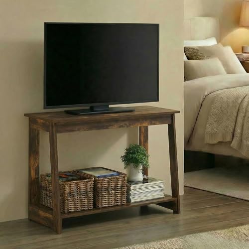 Image of Furinno Beginning TV Stand, 2-Tier Rectangular Entertainment Center with Shelf, TV Console for TV up to 36 Inch, Open Back, for Living Room, Bedroom, Amber Pine
